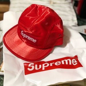 Supreme Red Logo Silk Camp Cap